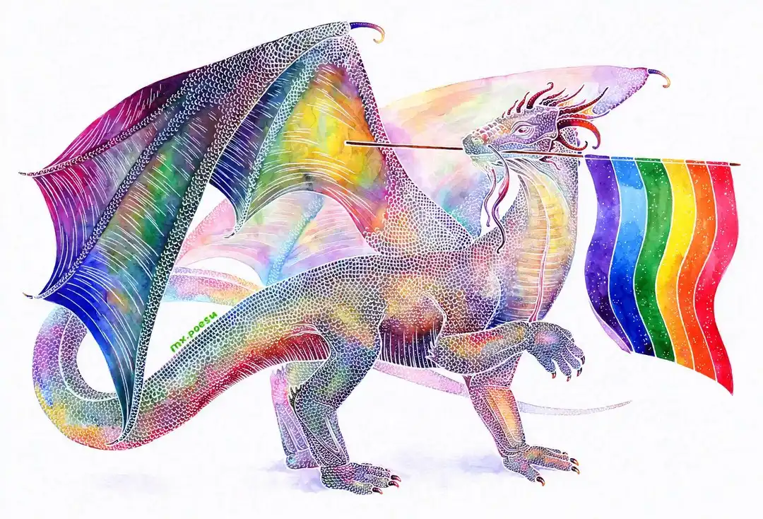 Dragon carrying a Pride flag