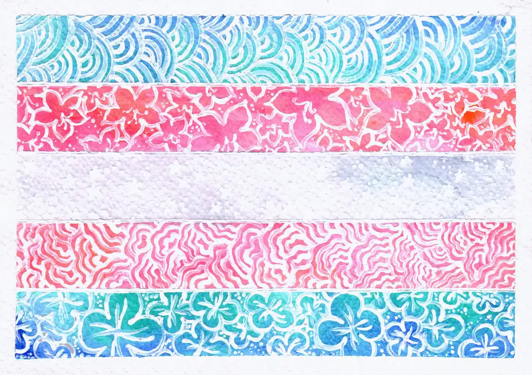 Postcard with a stylized trans flag